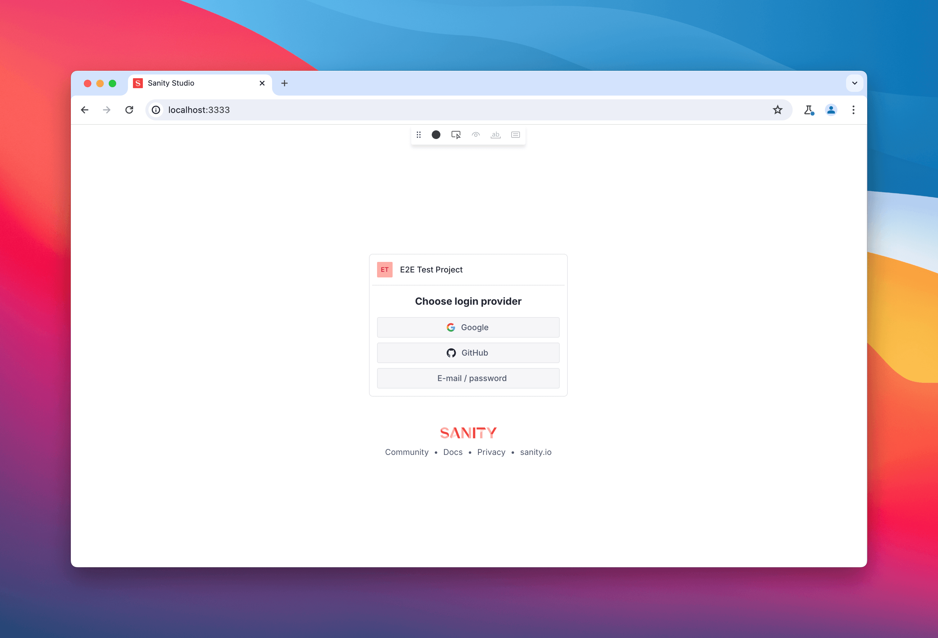Sanity Login Page